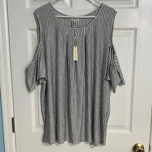 Max Studio Navy and White Cold Shoulder Blouse Size 3XL
